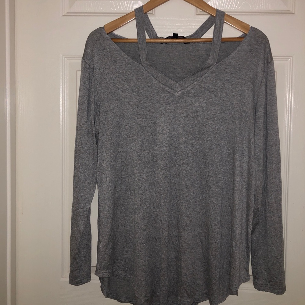 Comfy peep shoulder flowy long sleeve shirt